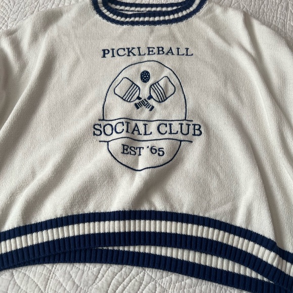 Sincerly Jules Sweaters - Sincerely Jules White and Blue Crew Neck Sweater